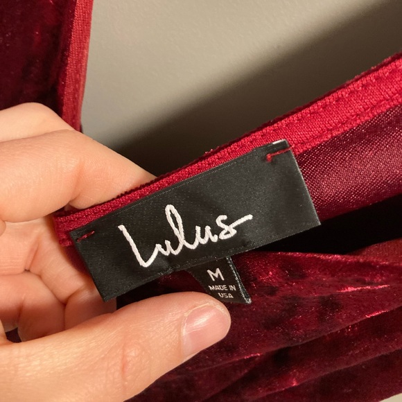 Lulu's Red Velvet V-Neck Skater Dress - Picture 3 of 3